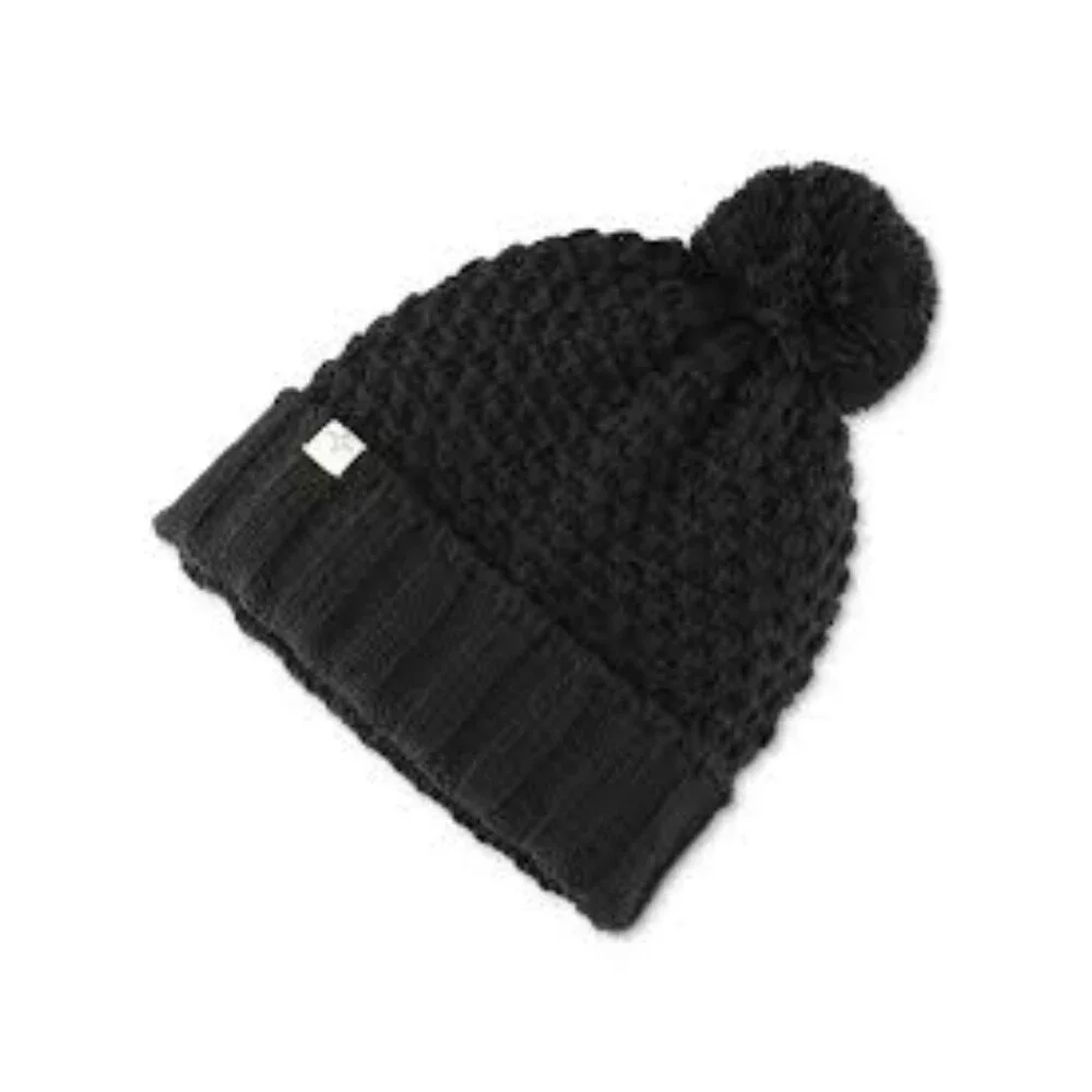 Sun + Stone Textured-Knit Cuffed Pom-Pom Beanie Hat Men's One Size Black